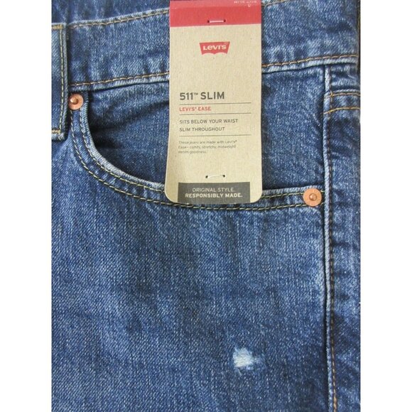 Levi's Men's 511 Slim fit Distressed Denim Blue Jeans Medium Wash 5 Pocket NWT - Picture 2 of 9